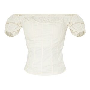 Tall Ecru Corset Detail Puff Sleeve Blouse